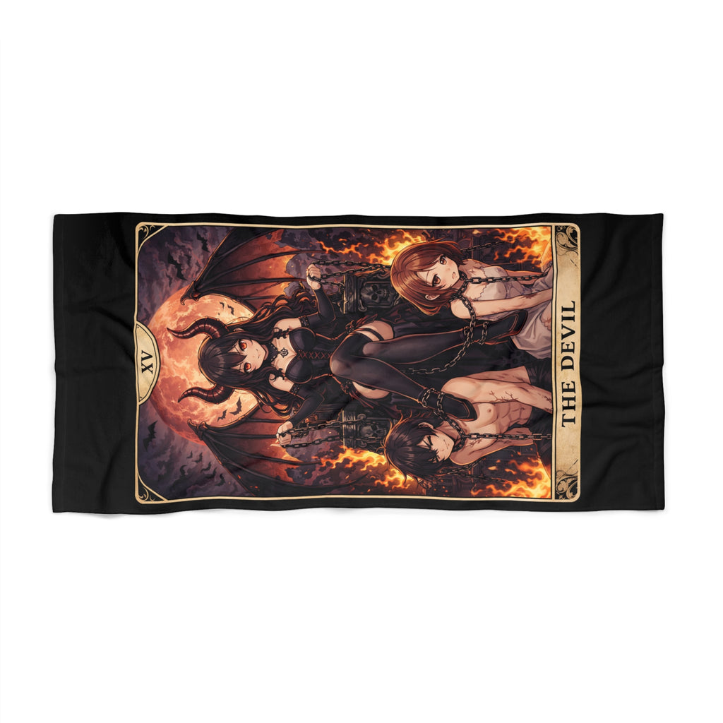 The Devil Tarot Beach Towel — Gothic Demon Card Design, Occult Bath & Pool Towel