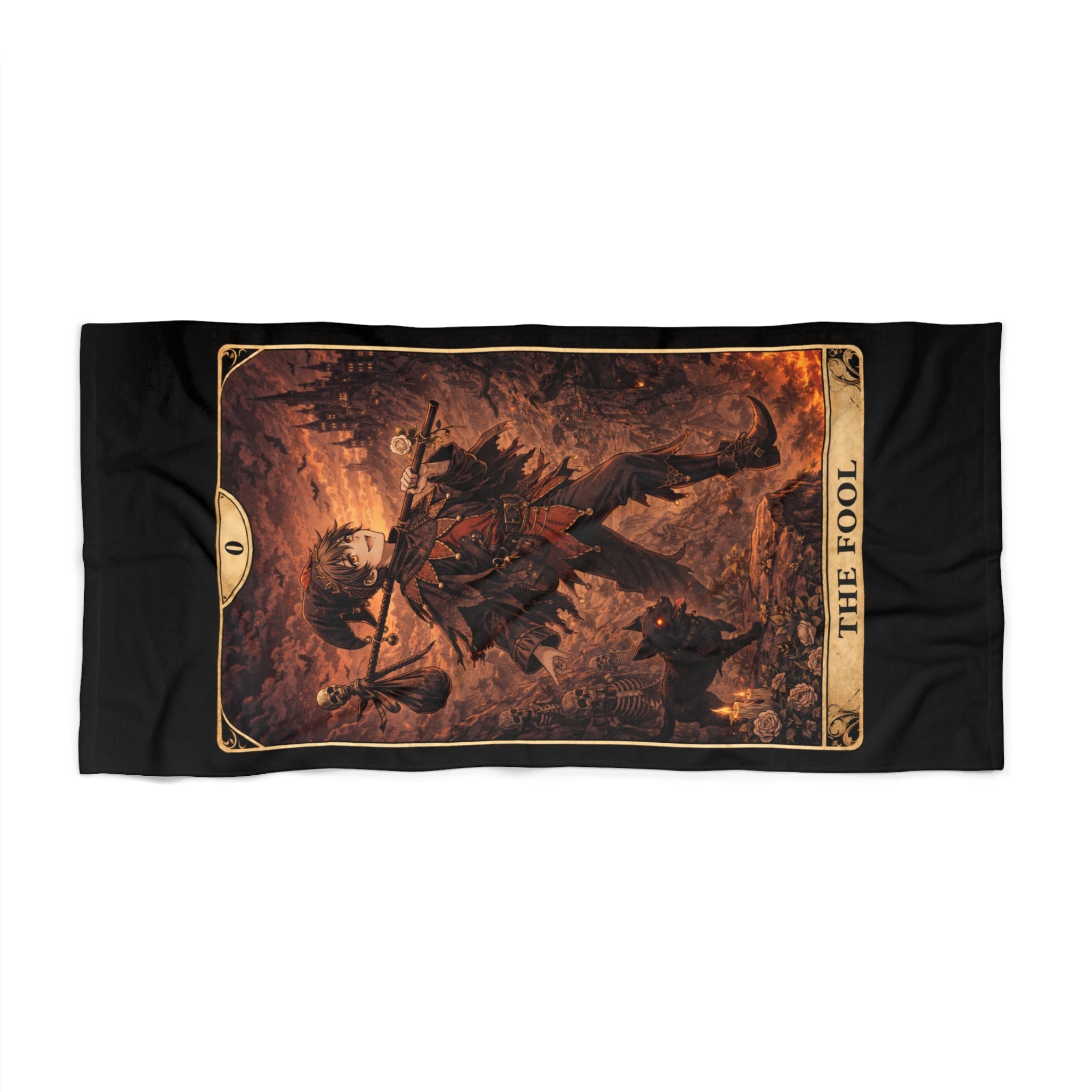 The Fool Tarot Beach Towel — Gothic Demon Card Design, Occult Bath & Pool Towel