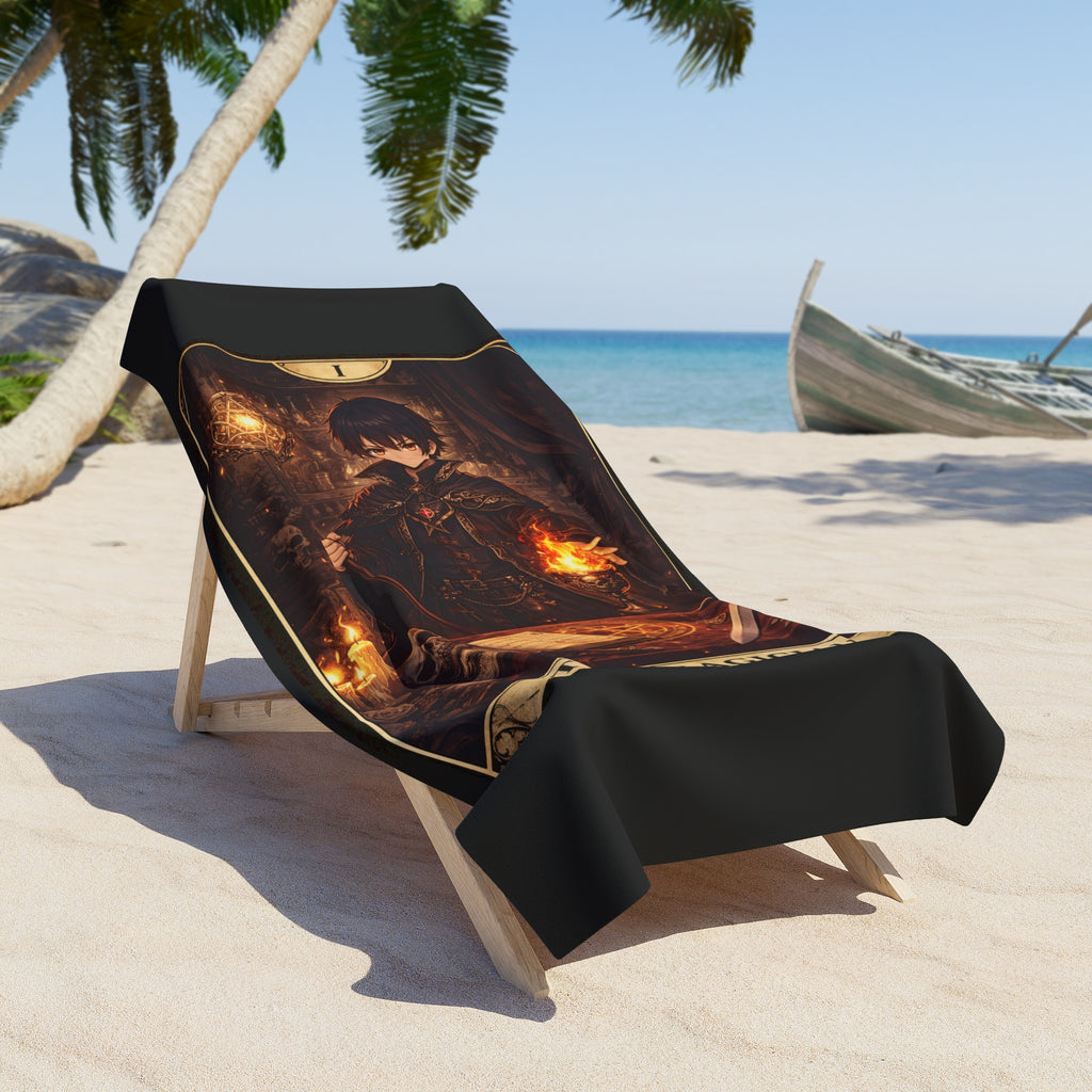 The Magicianl Tarot Beach Towel — Gothic Demon Card Design, Occult Bath & Pool Towel