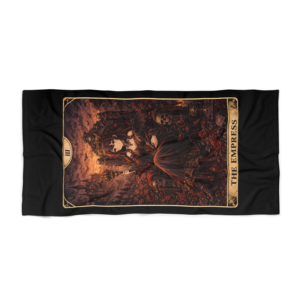 The Empress Tarot Beach Towel — Gothic Demon Card Design, Occult Bath & Pool Towel