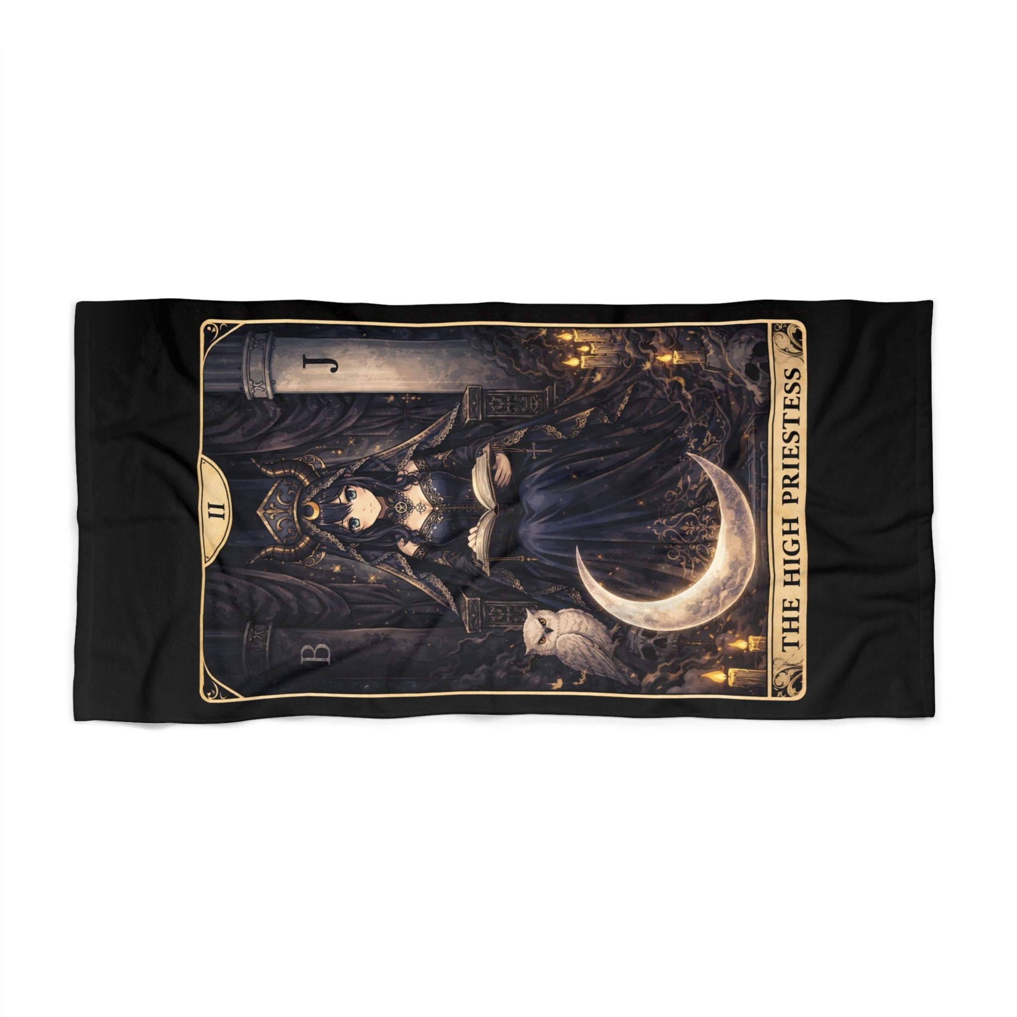 The high Priestess Tarot Beach Towel — Gothic Demon Card Design, Occult Bath & Pool Towel