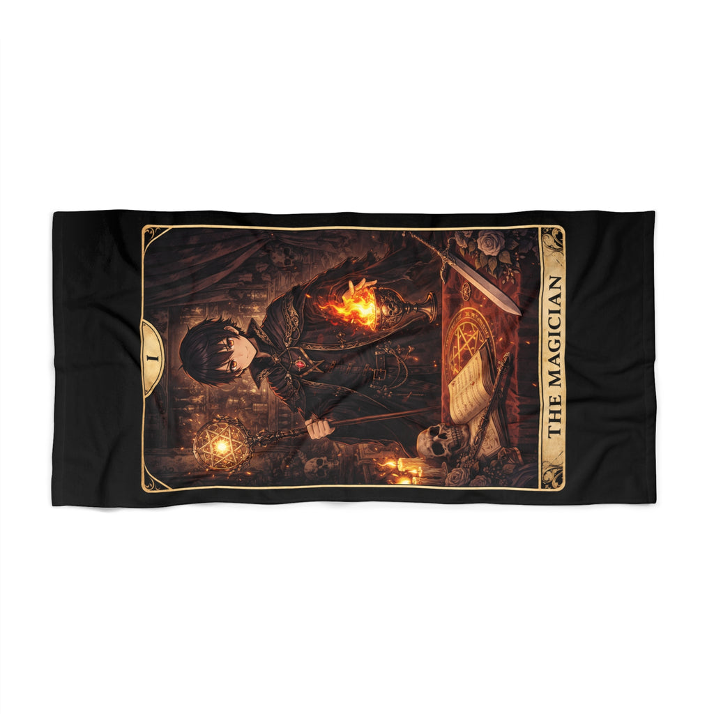 The Magicianl Tarot Beach Towel — Gothic Demon Card Design, Occult Bath & Pool Towel