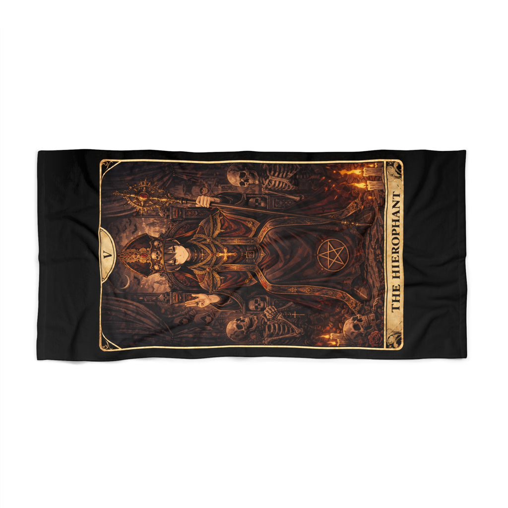 The Hierophant Tarot Beach Towel — Gothic Demon Card Design, Occult Bath & Pool Towel