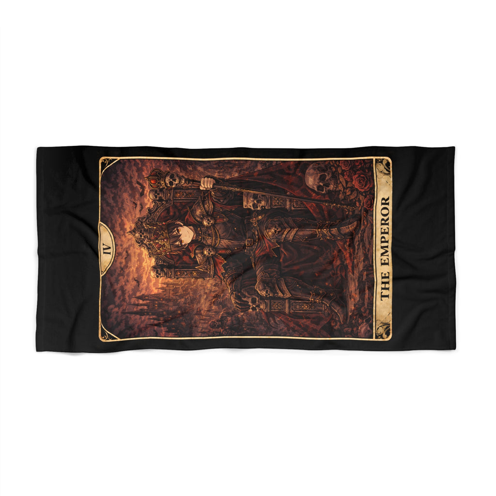 The Emperor Tarot Beach Towel — Gothic Demon Card Design, Occult Bath & Pool Towel