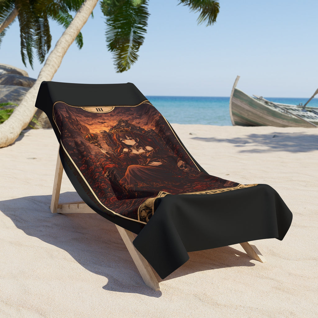 The Empress Tarot Beach Towel — Gothic Demon Card Design, Occult Bath & Pool Towel