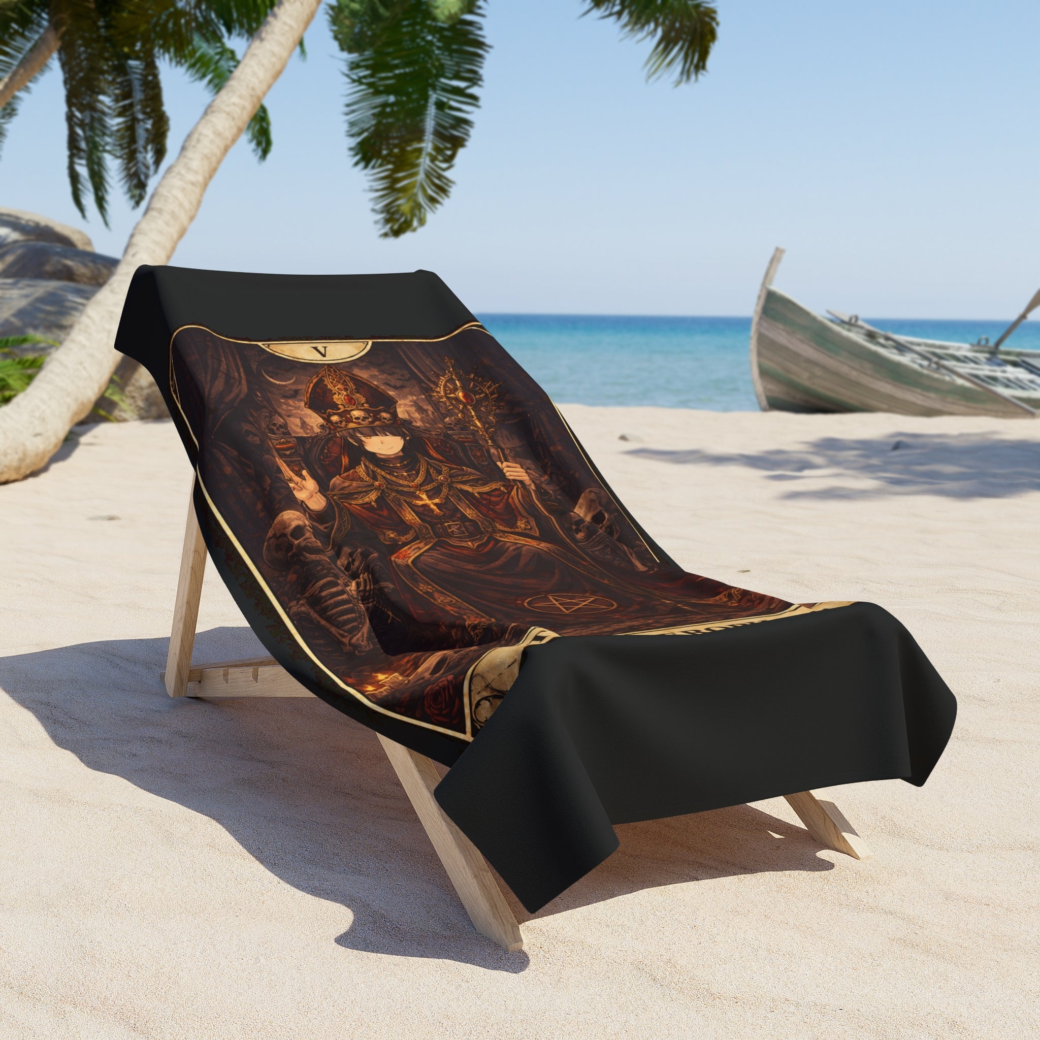 The Hierophant Tarot Beach Towel — Gothic Demon Card Design, Occult Bath & Pool Towel