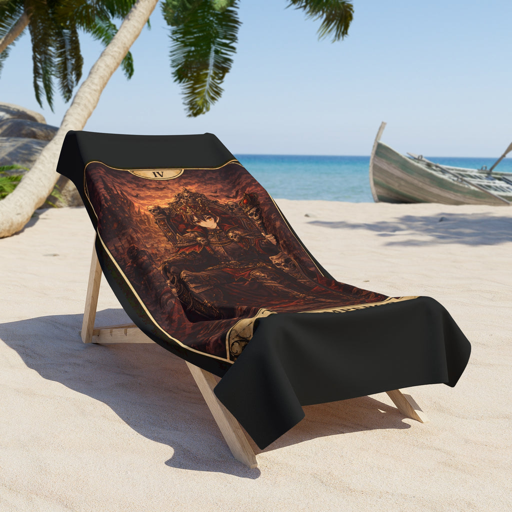 The Emperor Tarot Beach Towel — Gothic Demon Card Design, Occult Bath & Pool Towel